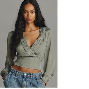 By Anthropologie Tie Blouse NWT S new with tag moss color green